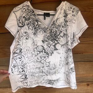 y2k Women’s V neck Rhinestone grunge Short sleeve tee